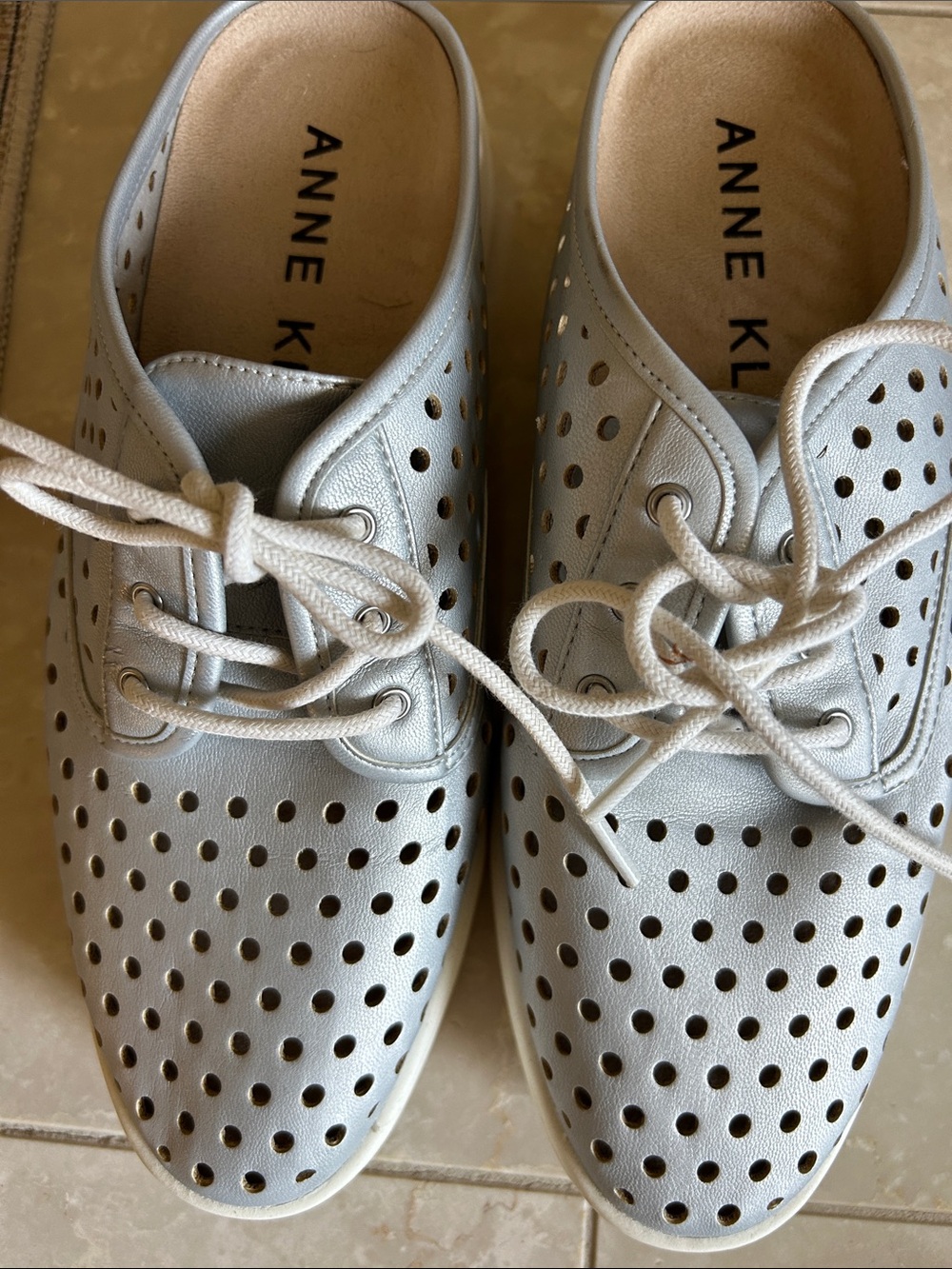 Anne Klein Silver Perforated Lace-Up Slip On shoes
